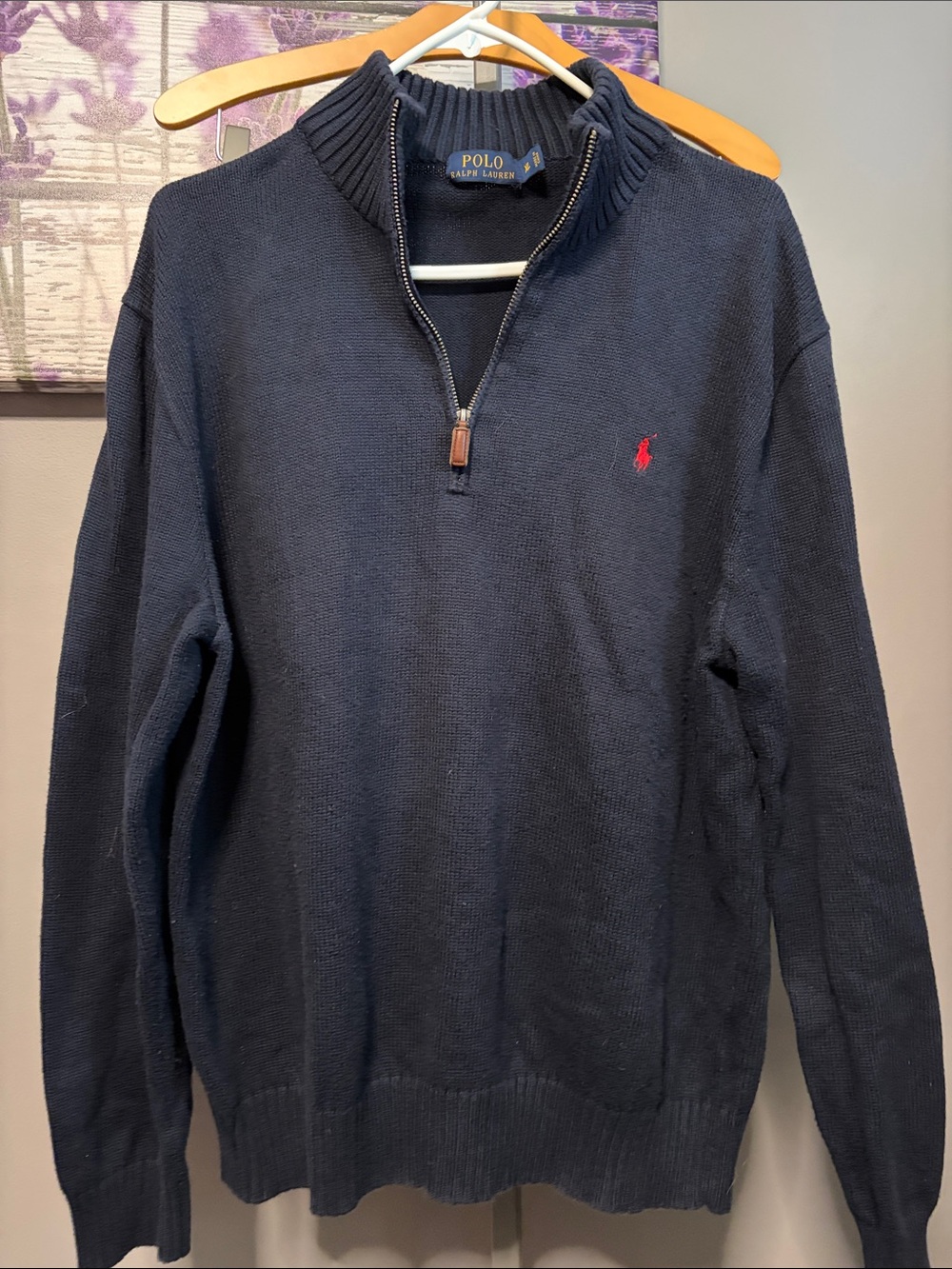 Polo by Ralph Lauren Navy Half-Zip Sweater with Red Pony EUC Size XL